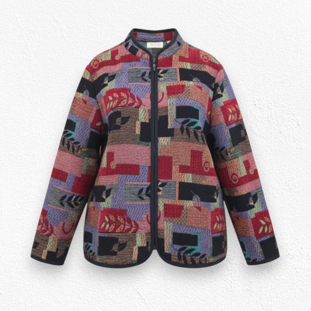 Y2K Studio Works Woman Tapestry Patchwork Zip Jacket Multicolor Artwear Size 1X